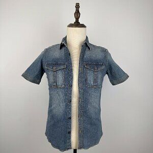 Burberry Black Label Women's Denim Short Sleeve Button-Up Shirt - Size 1 (JP S)